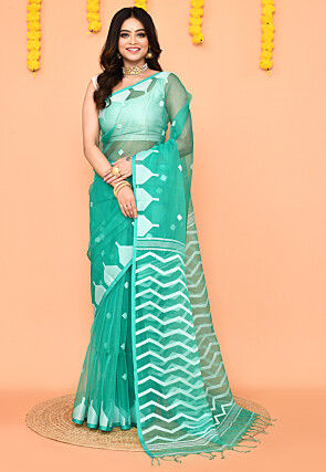 Jamdani Art Silk Saree in Sea Green