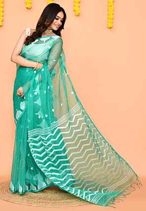 Jamdani Art Silk Saree in Sea Green