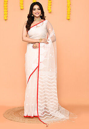Jamdani Art Silk Saree in White