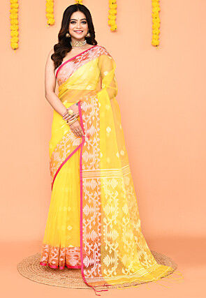 Jamdani Art Silk Saree in Yellow