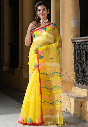 Buy Yellow Silk Cotton Woven Jamdani Paisley And Floral Saree For Women by  Samyukta Singhania Online at Aza Fashions.