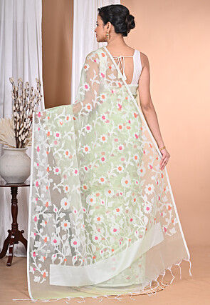 Jamdani Chanderi Silk Saree in Light Green