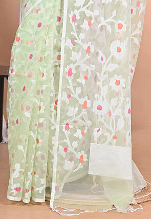 Jamdani Chanderi Silk Saree in Light Green
