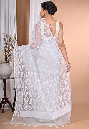 Jamdani Chanderi Silk Saree in Light Grey