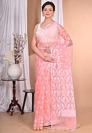 Jamdani Chanderi Silk Saree in Peach