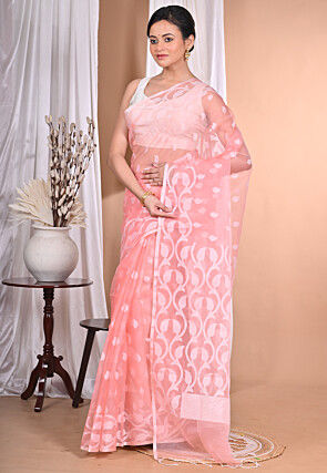Jamdani Chanderi Silk Saree in Peach