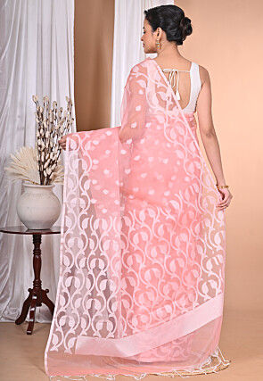 Jamdani Chanderi Silk Saree in Peach
