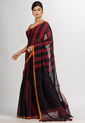 Jamdani Cotton Saree in Black And Red