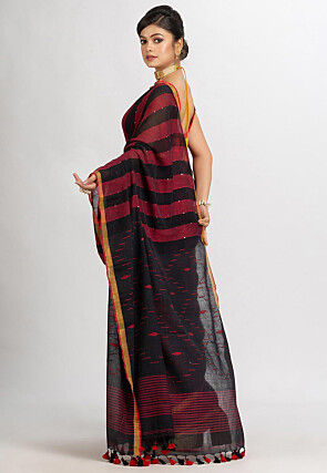 Jamdani Cotton Saree in Black And Red