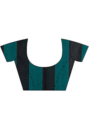 Jamdani Cotton Saree in Black and Teal Green