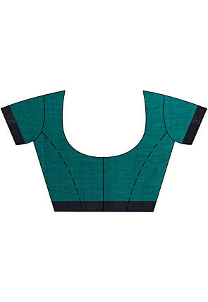 Jamdani Cotton Saree in Black and Teal Green