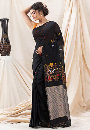 Jamdani Cotton Saree in Black