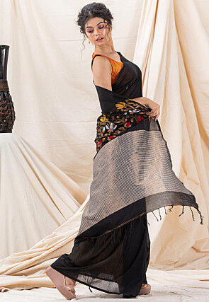 Jamdani Cotton Saree in Black