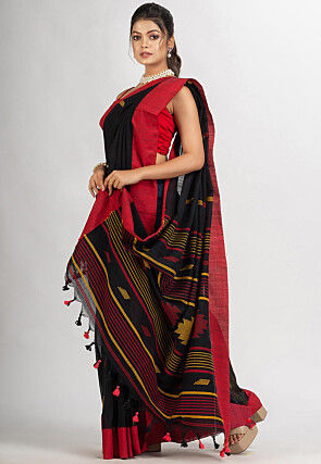 Jamdani Cotton Saree in Black