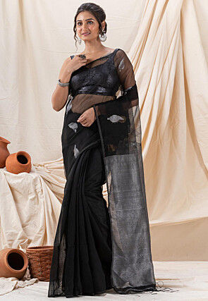 Jamdani Cotton Saree in Black