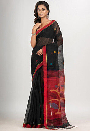 Jamdani Cotton Saree in Black