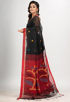 Jamdani Cotton Saree in Black