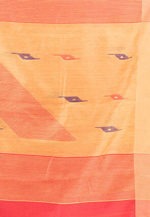 Jamdani Cotton Saree in Coral Red