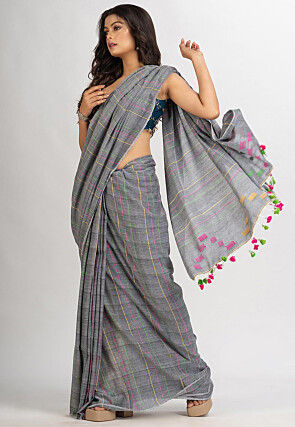 Jamdani Cotton Saree in Grey