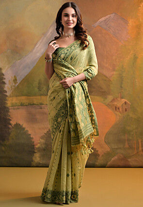 Jamdani Cotton Saree in Light Green