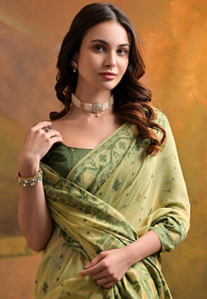 Jamdani Cotton Saree in Light Green