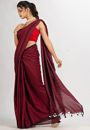 Jamdani Cotton Saree in Maroon