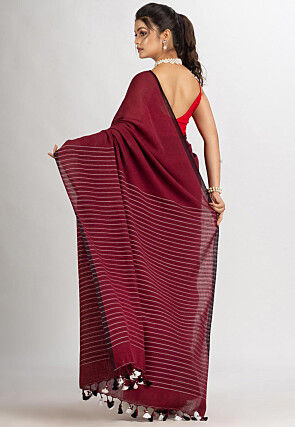 Jamdani Cotton Saree in Maroon