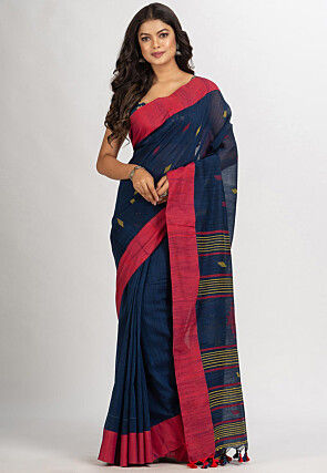 Jamdani Cotton Saree in Navy blue