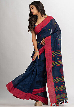 Jamdani Cotton Saree in Navy blue