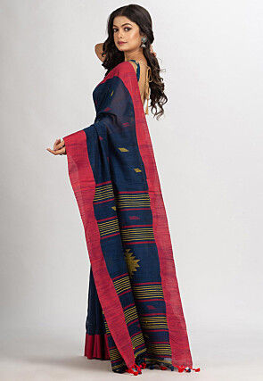 Jamdani Cotton Saree in Navy blue