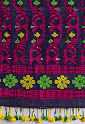 Jamdani Cotton Saree in Navy Blue