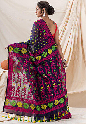 Jamdani Cotton Saree in Navy Blue