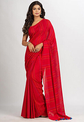 Jamdani Cotton Saree in Red