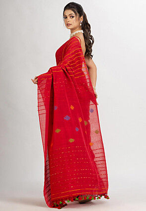 Jamdani Cotton Saree in Red