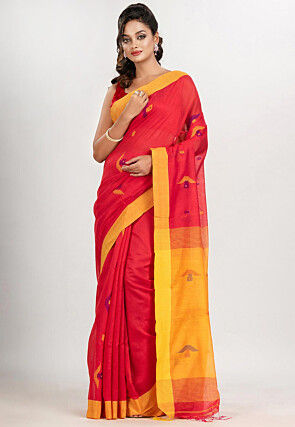 Jamdani Cotton Saree in Red