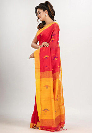 Jamdani Cotton Saree in Red