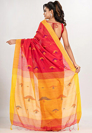 Jamdani Cotton Saree in Red