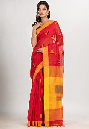 Jamdani Cotton Saree in Red