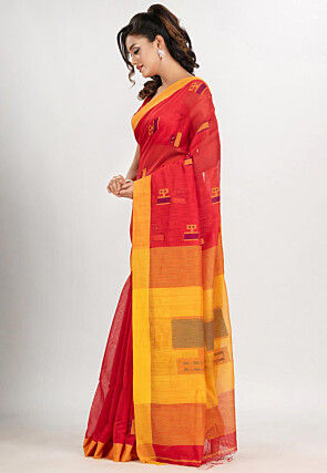 Jamdani Cotton Saree in Red