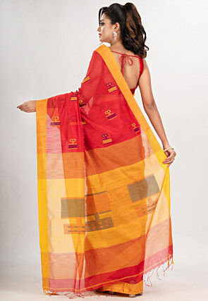 Jamdani Cotton Saree in Red
