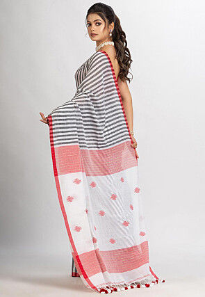 Jamdani Cotton Saree in White and Grey