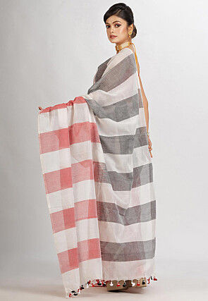 Jamdani Cotton Saree in White and Multicolor