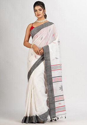 Jamdani Cotton Saree in White