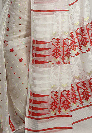Jamdani Cotton Saree in White