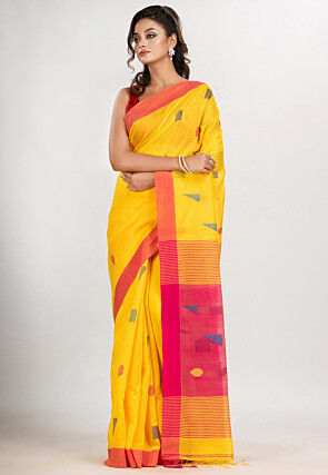 Jamdani Cotton Saree in Yellow