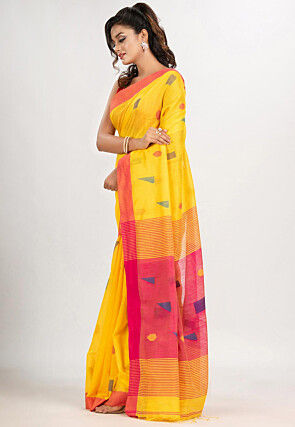 Jamdani Cotton Saree in Yellow