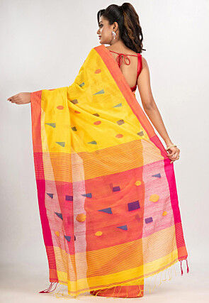 Jamdani Cotton Saree in Yellow