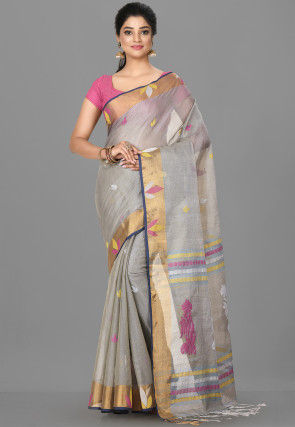 Jamdani Cotton silk Shimmer Handloom Saree in Grey