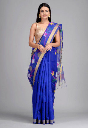 Jamdani Cotton Silk Handloom Saree in Royal Blue