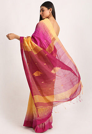 Jamdani Cotton Silk Saree in Beige and Purple